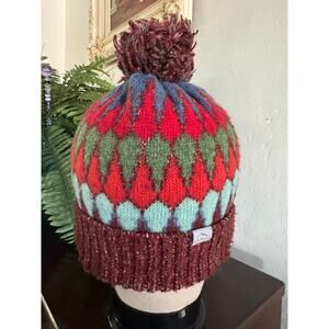 L.L.Bean Fair Isle Knit Pom Beanie Winter Hat Wool Blend